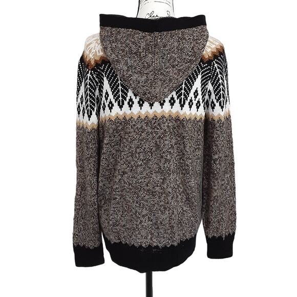 Vintage Peruvian Alpaca Sweater Hooded Pullover Aztec Black Nordic Fair Isle - Picture 3 of 10